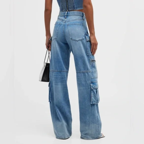 Alice + Olivia baggy denim cargo pants size 32 $395 retail - Picture 13 of 16